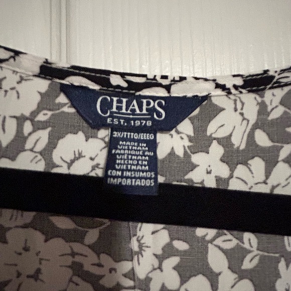 Chaps midi button-up dress, black & white floral, size 3x - Picture 3 of 7